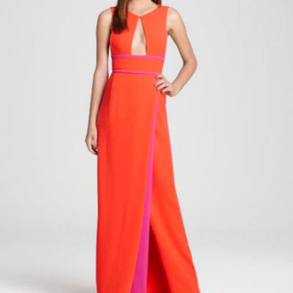BCBG Coral with Pink Piping Front Cutout Dress
